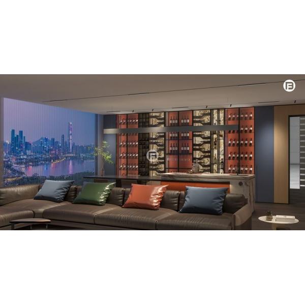 Stainless Steel Living Room Wine Cabinet With Dual-Tone Marble And Glass Back Panels