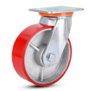 Quality cast iron wheels heavy duty red PU casters 6 inch for sale