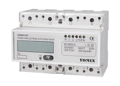CT / 5A 3 Phase Active Din Rail KWH Meter With Pulse Output & Liquid Crystal