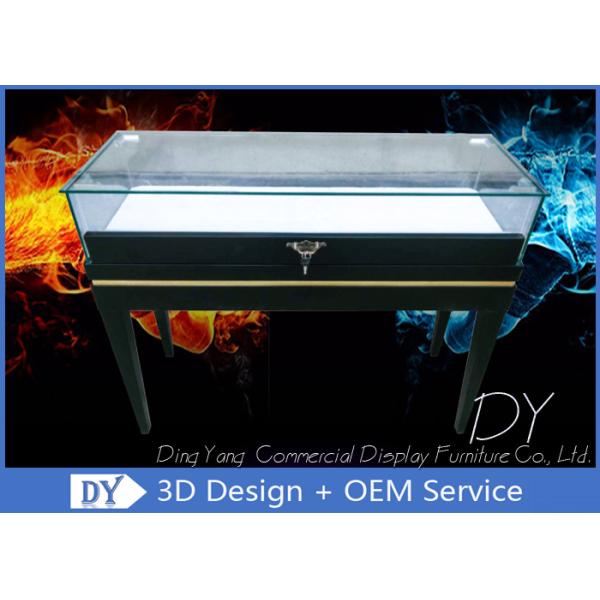Fashion Custom Glass Display Cases / Glossy Black Wooden Exhibition Display Plinths