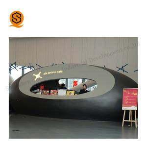 Glossy Artificial Stone Black Salon Reception Desk Round Reception Counter
