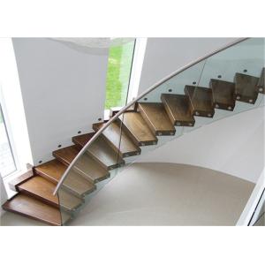 Carbon Steel Building Curved Stairs Galvanized Finish , Round Post Steel Railing