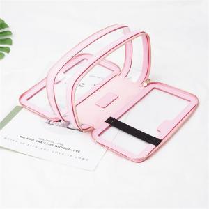 Leather Trimmed PVC Cosmetic Bag Double Zippers