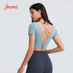 China Women Lulu Cropped Yoga Padded T Shirt Breathable Cross Back Gym Energy Top on sale