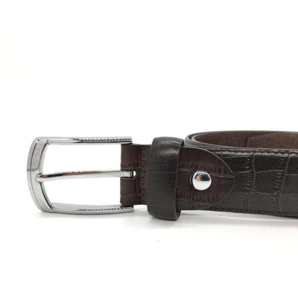 Brown Croco Textured Mens Leather Dress Belt With Shinny Nickel Prong Buckle 35mm Wide