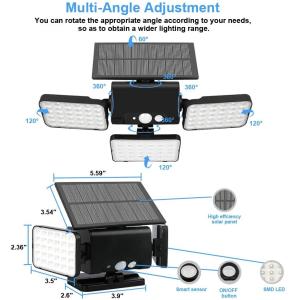 Adjustable Heads 1000lm 260Pcs LED Solar Motion Sensor Wall Light Outdoor