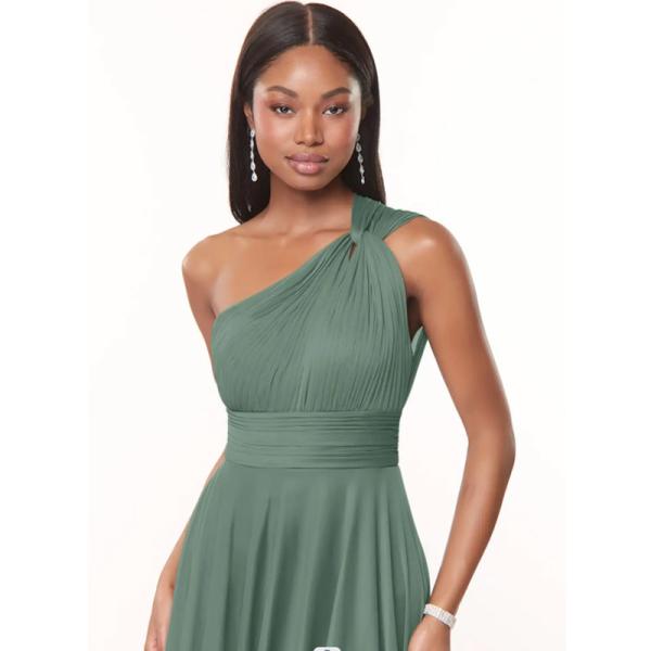 Hot Sale Custom-made Plus Size A-Line One-Shoulder Floor-Length Green Chiffon Bridesmaid Dress Evening Princess