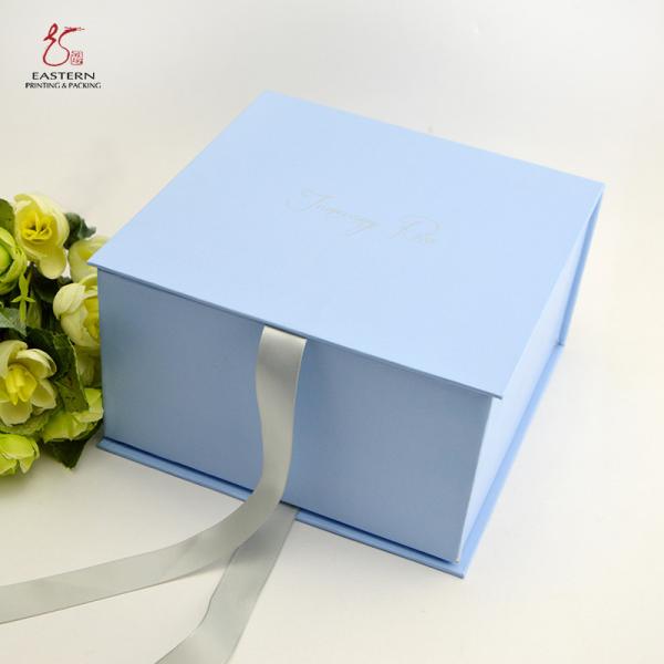 Buy Drawer Type Elegant Blue Square Cardboard Boxes With Ribbon at wholesale prices