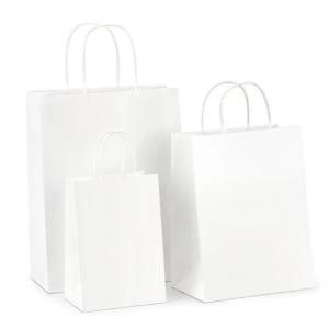 White And Brown Kraft Paper Twisted Handle Shopping Carrier Bag With Logo