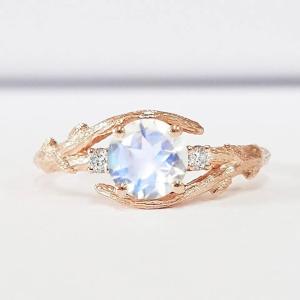 Rose Gold Hexagon Shaped Wedding Jewelry Moonstone Engagement Ring