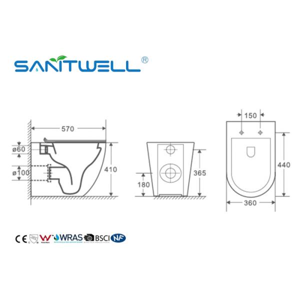 White Ceramic Professional Free Standing Toilet With Rimless Flushing System