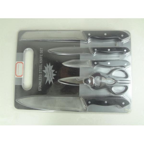 5Pieces Kitchen Knife Set With Black Plastic Handle Black Color Blister Card