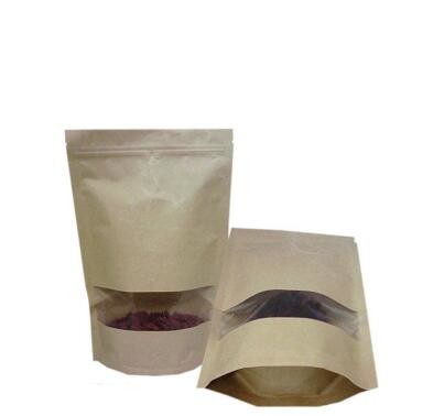 Stand Up k Packaging Brown Or White Small Kraft Paper Bag With Clear Window