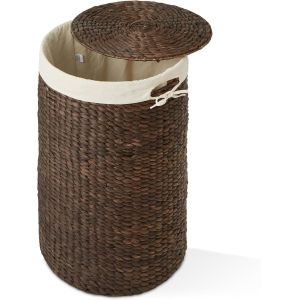 Quality Round Laundry Hamper With Lid And Removable Liner Bag - Natural, Woven Water Hyacinth Wicker Laundry Basket For Clothes And Towels for sale