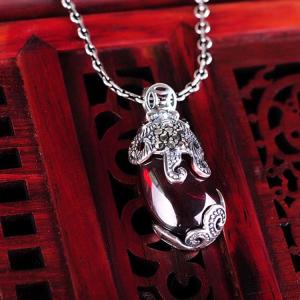 Thai Sterling Silver Marcasite Red Cubic Zirconia Pendant Necklace(N12284)