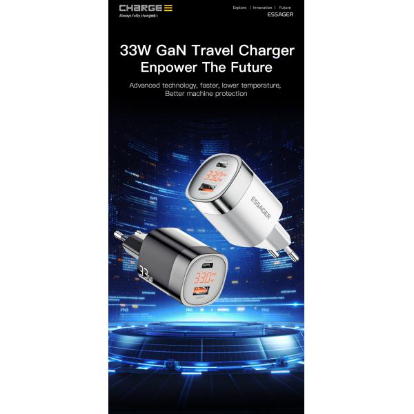 USB A Type C GaN Chargers Mini Fast Charging 33W With Cable EU Standard