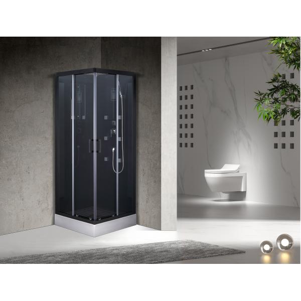 Square Bathroom Shower Cabins Grey Acrylic ABS Tray Black aluminium