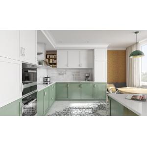 Sophisticated Green MDF Kitchen Cabinets With Quartz Countertops