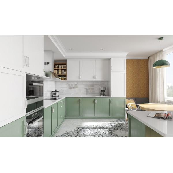 Buy Sophisticated Green MDF Kitchen Cabinets With Quartz Countertops at wholesale prices