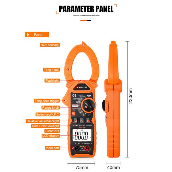 VICTOR 615B DC 1500V 1000A True RMS AC DC Digital Clamp Multimeter with Live NCV solar energy clamp meter