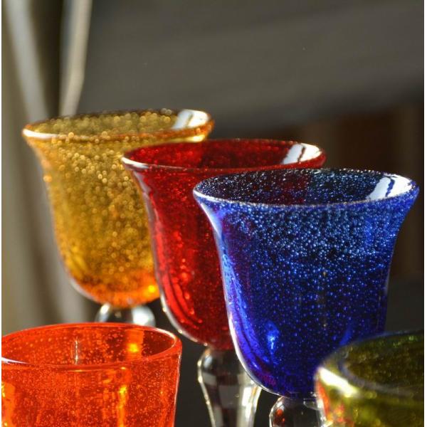 Handblown Solid Color Mexican Bubbles Goblet Crystal Wine Glass
