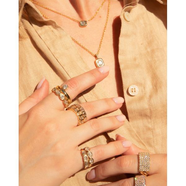 925 Sterling Silver 14K Gold Bezel Oval Eternity Ring for Women Engagement Occasion