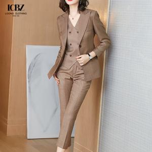 Professional Women's Work Wear 3 Pieces Set Vest Pant Suit with Blazer and
