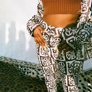 LOVE Printed Ladies Casual Pants Straight Leg With Slits