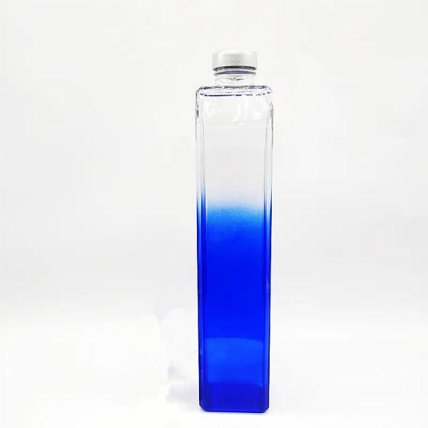 Buy 280ml Capacity Gradual Change Blue Square Glass Wine Bottle with Alumina Screw Cap at wholesale prices