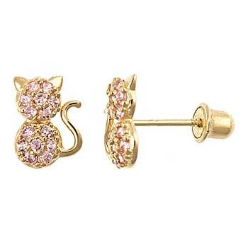 Jewelry Type EARRINGS YCE6799 Pink CZ Cat Stud Earrings for Little Girls Screw Backs