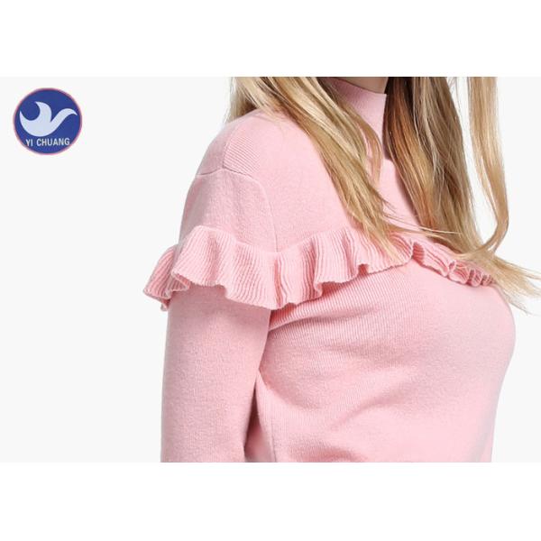 Ruffle Frills Mock Neck Womens Knit Pullover Sweater Wool Lady Jumper
