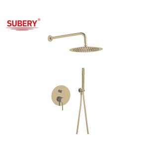 Brushed Golden Classical Rain Shower With Handle Concealed In Wall