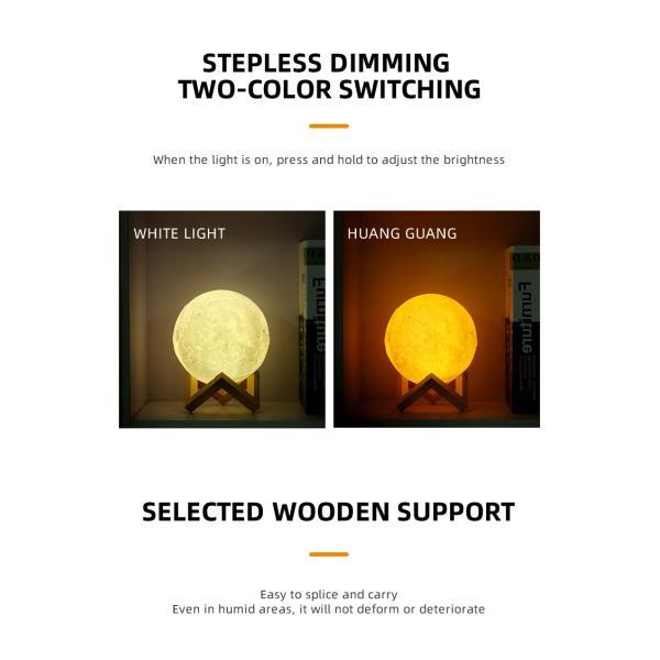 3D Lunar Moon LED Atmosphere Lamp 6000K DC 3.7V 10cm 12cm 15cm 18cm 20cm