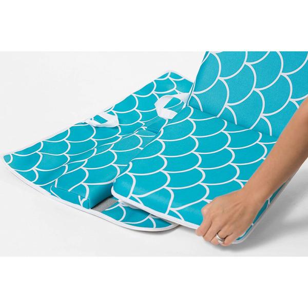 24 Inch Bath Kneeling Pad Extra Long Teal Blue Mermaid Design With Elbow Rest