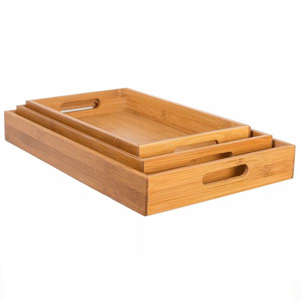 Nesting Natural Bamboo Food Tray Decorative Rectangle Odm