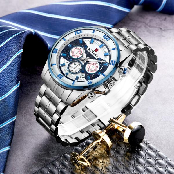 REWARD Quartz Mens Stainless Steel Watches , Analog Sports Wrist Watch Alloy Case