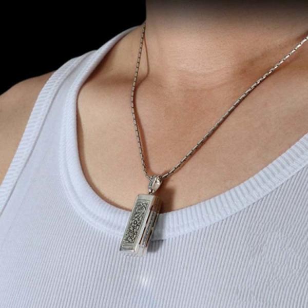 Retro Mens Sterling Silver Necklace with Mouth Organ Pendant and Wheat Chain (003817W)