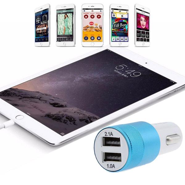 5V2.1A knurling dual USB car charger for mobile phone metal rings type