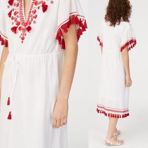 Embroidery Tassel Boho Cotton Dress Women
