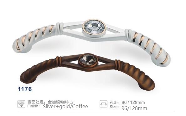 96/128mm Furniture Door Handles , Kitchen / Bathroom Cabinet Handles With Crystal