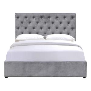 Modern King Size Upholstered Storage Bed Grey Crush Velvet With High Headboard