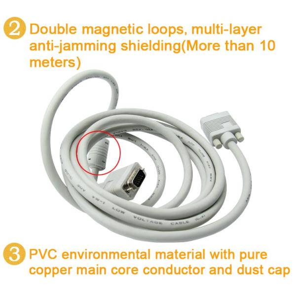 Projector LCD D-sub 15 Pin VGA Cable , PVC Insulated Coaxial Audio Cable