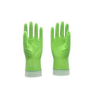12 Inches Green Household Rubber Gloves Flock Lined For House Work
