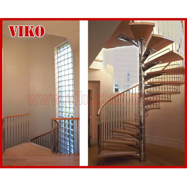 Spiral StaircaseVH39S Tread Beech Aluminum Baluster Stair Curved Glass Handrail 304 Stainless Steel