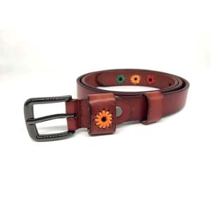 Retro Embroidered 23mm Cowhide Women Leather Belt Alloy Buckle
