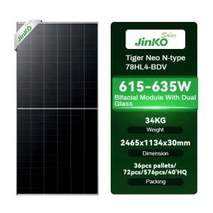 JINKO Tiger Neo N-type 78HL4-BDV 615-635 Watt Bifacial Solar Panels Dual Glass