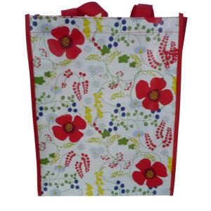 Waterproof 140g Red Flower Shining PP Shopping Bag With Nylon Handle, Customized