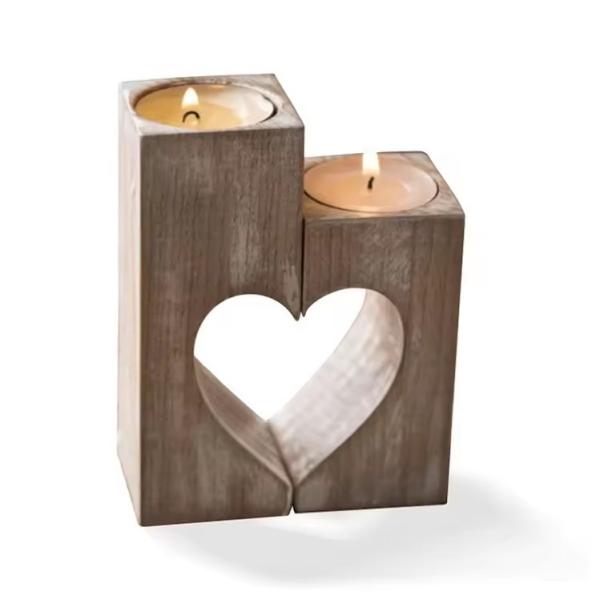 Customized heart-shaped wooden candlestick Anniversary candlestick Valentine's
