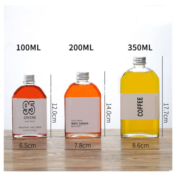 Beverag Juice Wine Flat Glass Water Bottle 12.3oz 17.7*8.6cm
