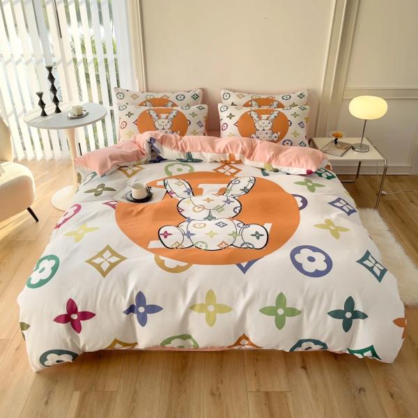 Popularity Cotton 4-In-1 Bedding Set Brown White King Size Duvet Cover Bed Sheet